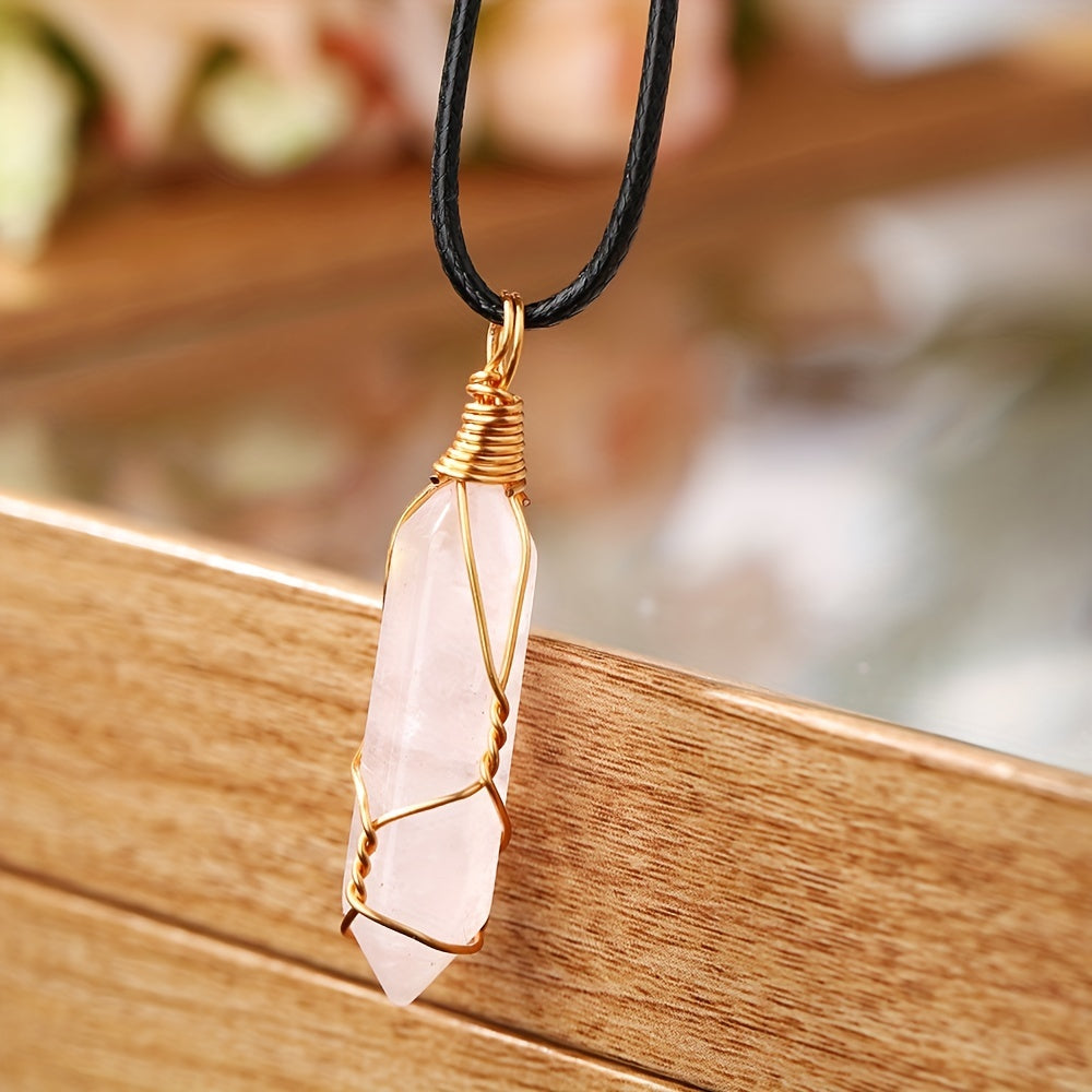 12 Colors Hexagon Pendant Necklace Crystal Lucky Stone Graduation Gift