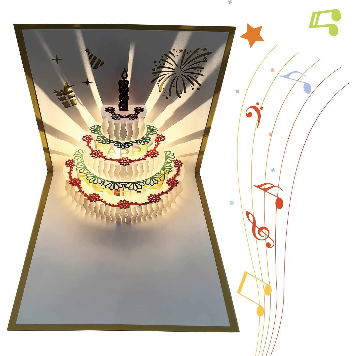 3D Birthday Cards LED Light Birthday Cake Greeting Cards