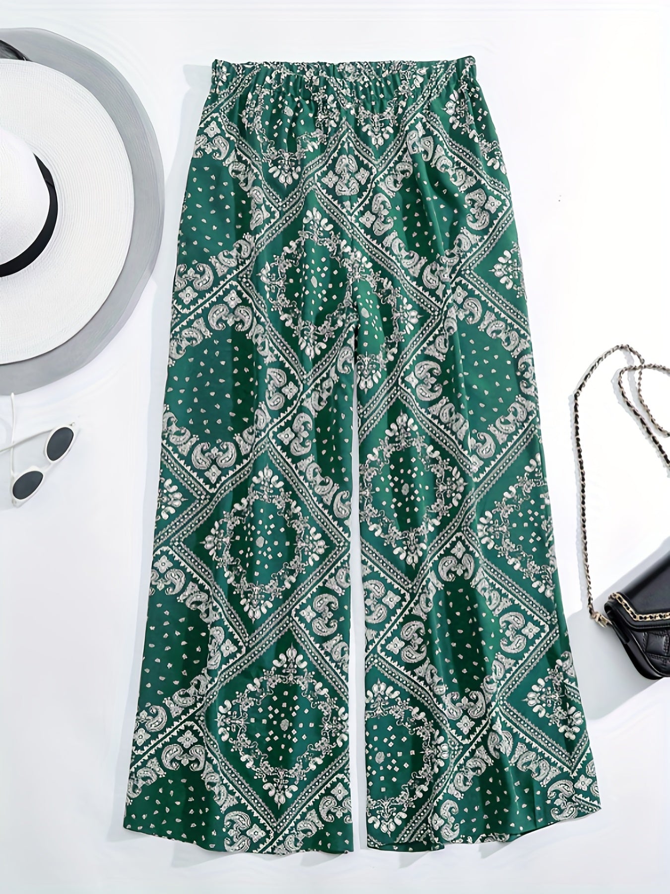 Patchwork Print Wide Leg Boho Pants