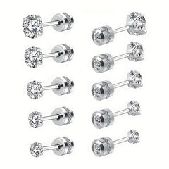 Rainbow Zircon Titanium Steel Stud Earrings Hypoallergenic Spiral Stud Earrings
