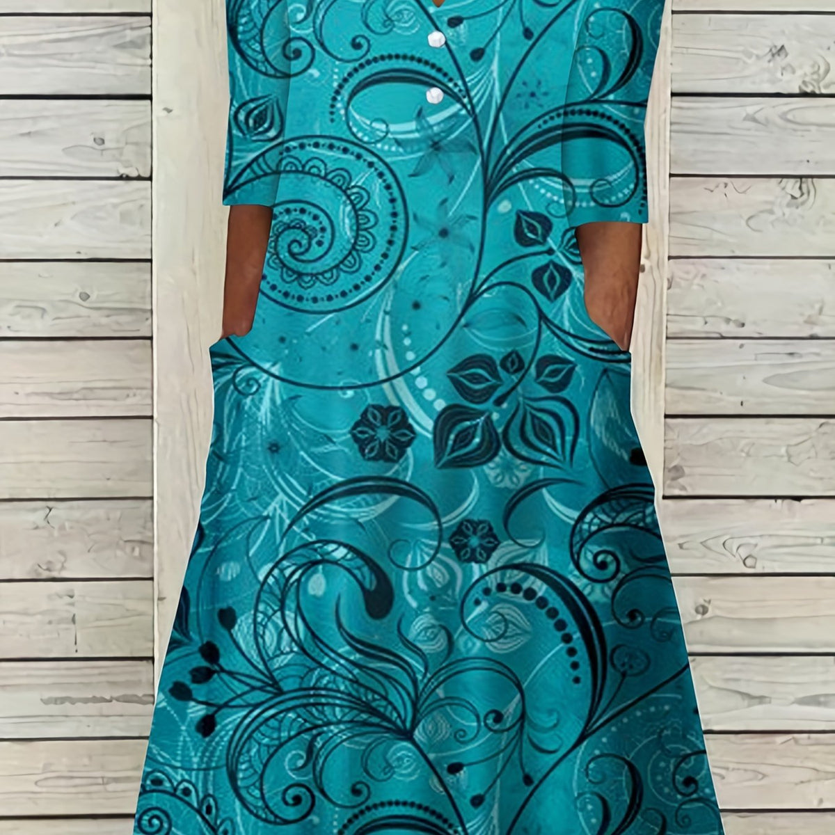 Floral Print Short Sleeve Dress with Pockets