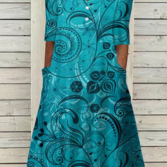  Floral Print Short Sleeve Dress with Pockets