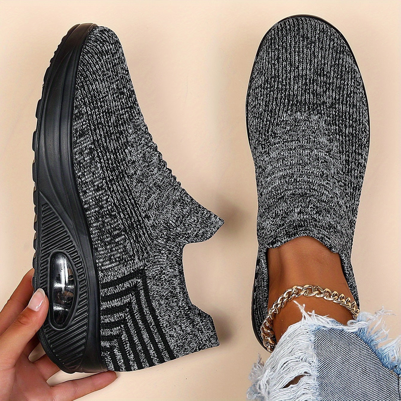 Women's Breathable Knit Sneakers Low Top Slip On Shoes