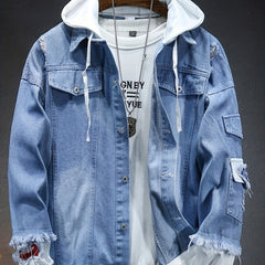 Denim Men's Jacket Embroidery Pattern Coat Hooded Coats