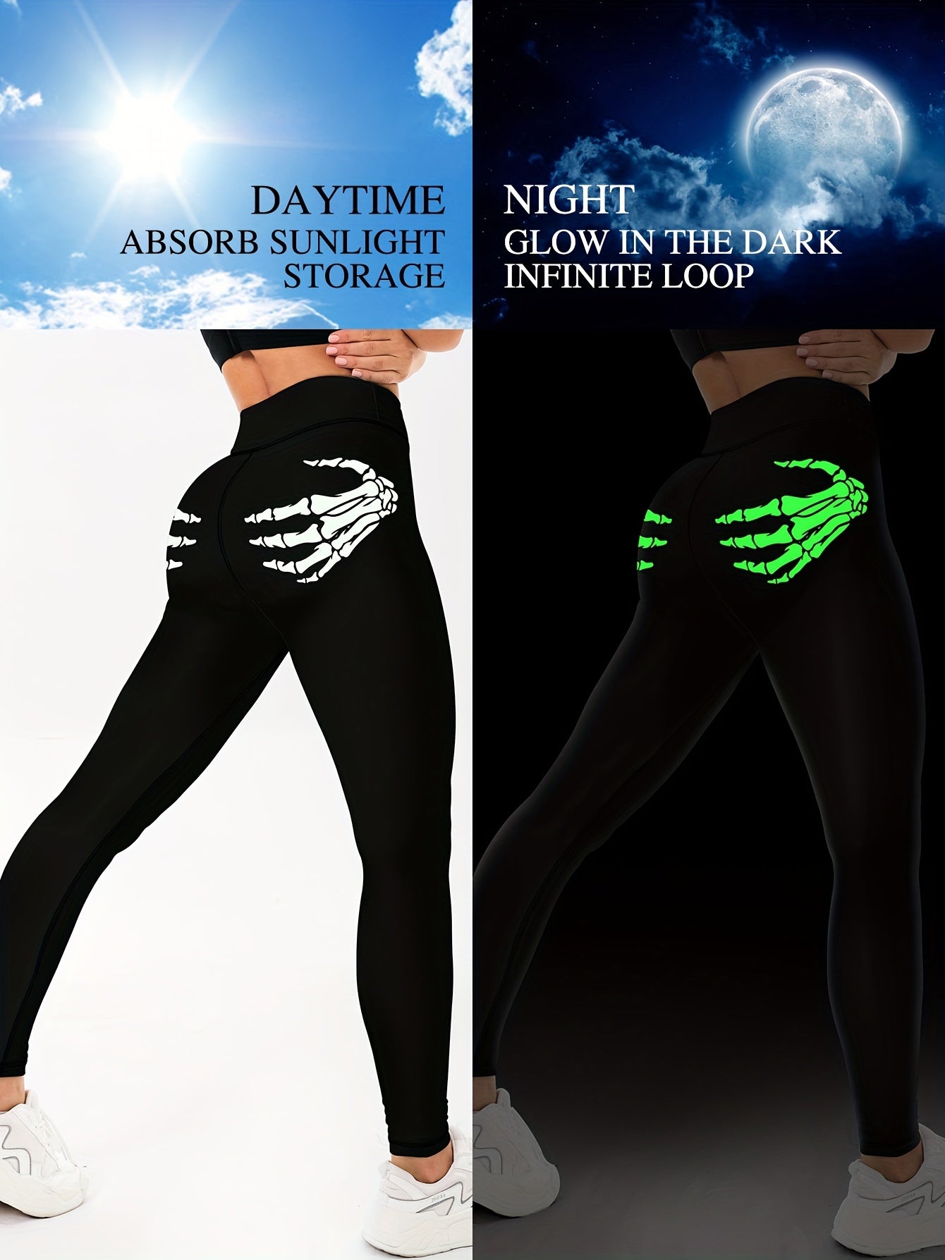 Fluorescent Skeleton Hand Print Yoga Workout Pants Leggings
