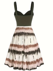  Colorblock Tie Dye V Neck A line Cami Dress