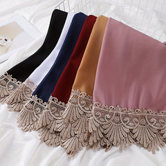 Chiffon Lace Embroidery Scarf Solid Hijab Silk Head Wrap Bandana