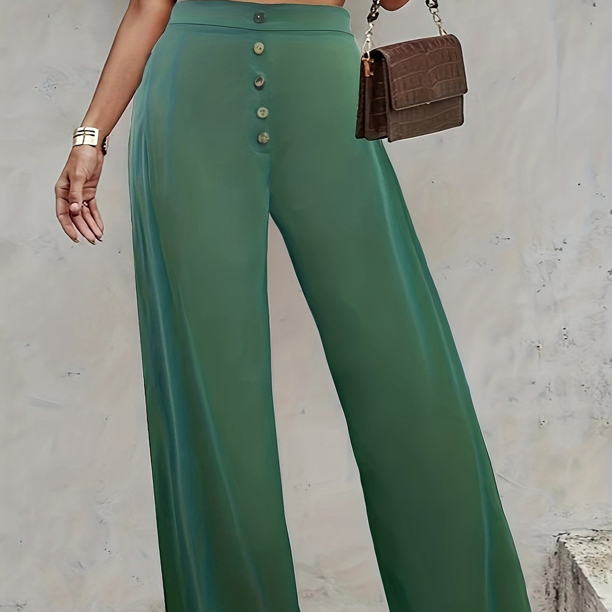  Pants Women's Plus Elastic Button High Rise Wide Leg Trousers