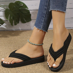 Women's Platform Flip Flops Round Toe Non Slip Slide Shoes