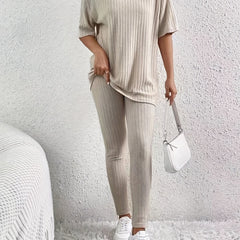 Casual Solid Two-piece Set Drop Shoulder T-shirt & Slim Pants