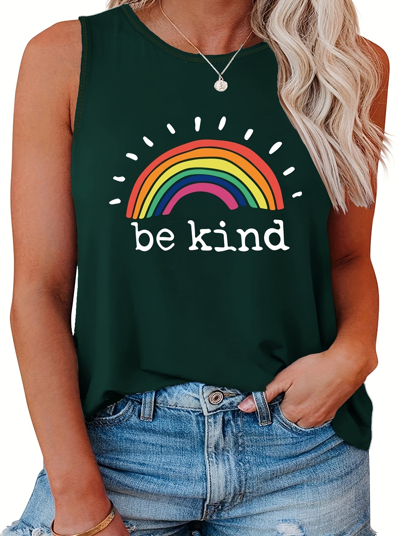  Women's Tank Top Slogan & Rainbow Print