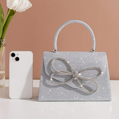 Glitter Bow Rhinestone Evening Bag Clutch Purse Chain Shoulder Wedding Party