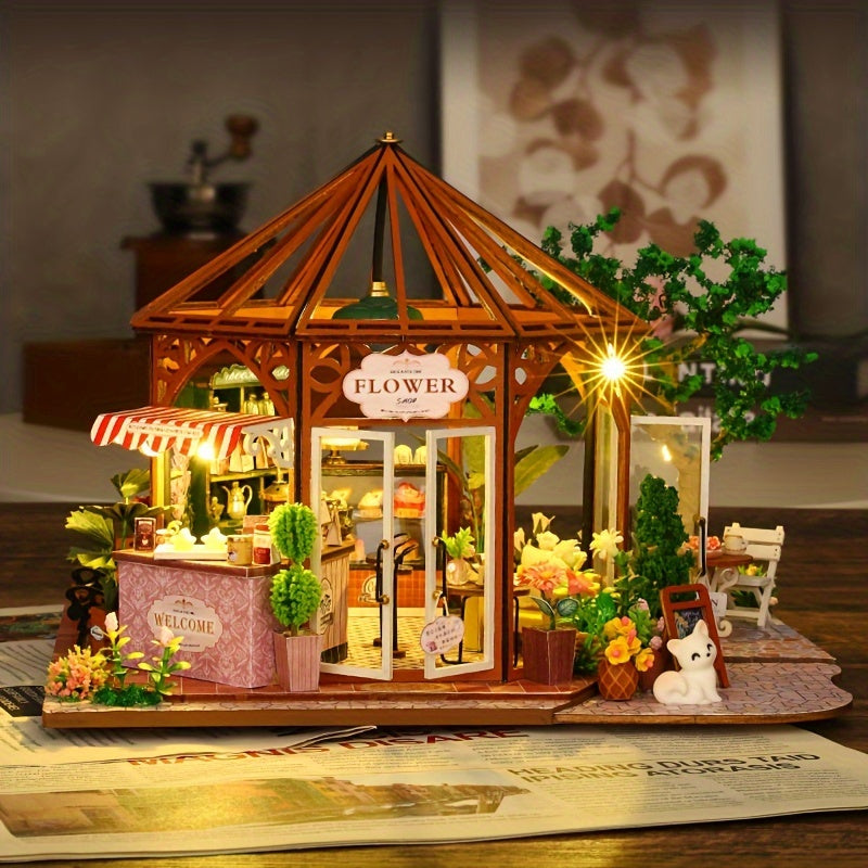 Handcrafted Wooden Coffee Shop Model Dollhouse with Furniture & Decor