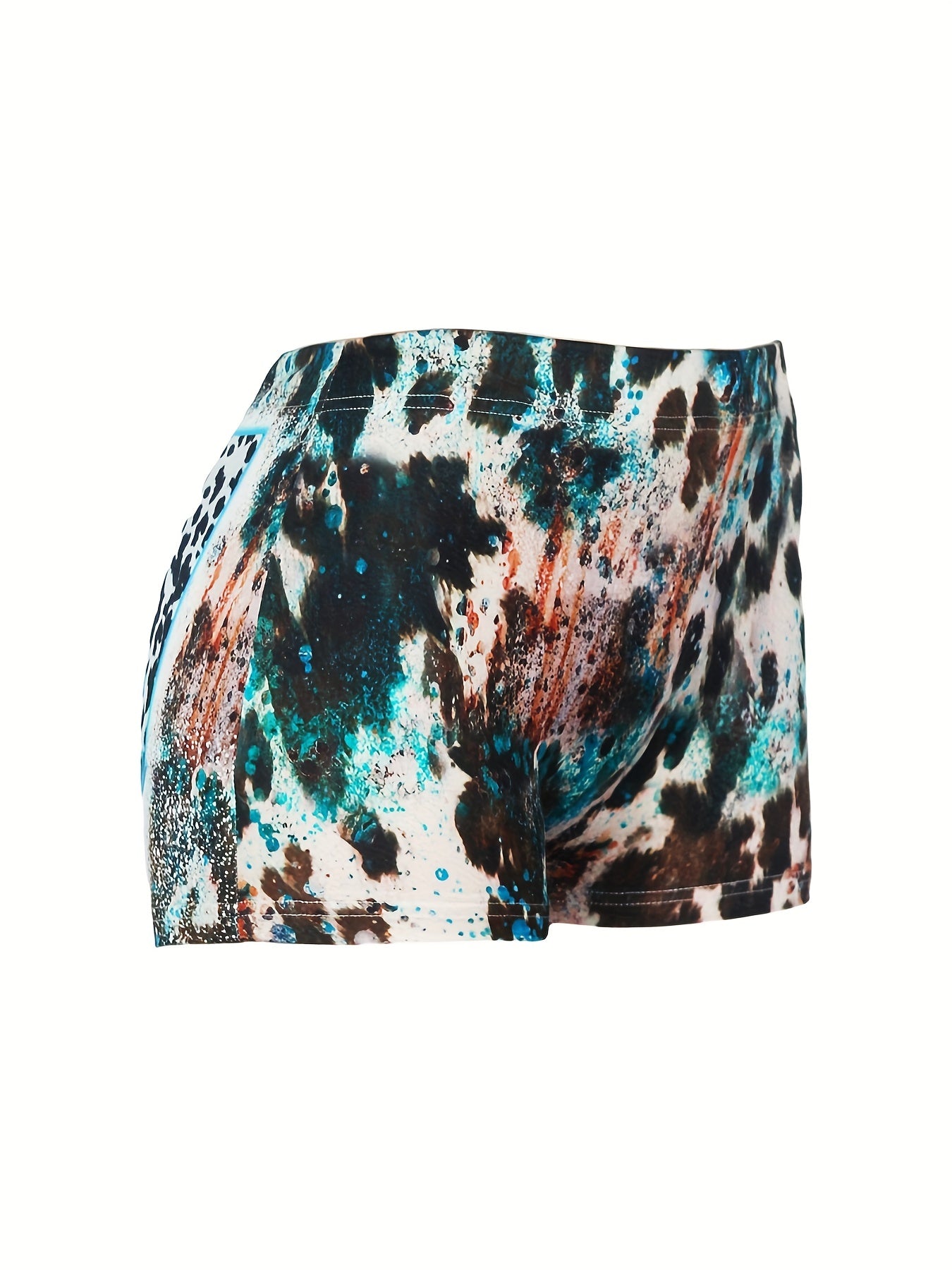 Western Style Leopard & Bull Skull Print Tie Dye Shorts