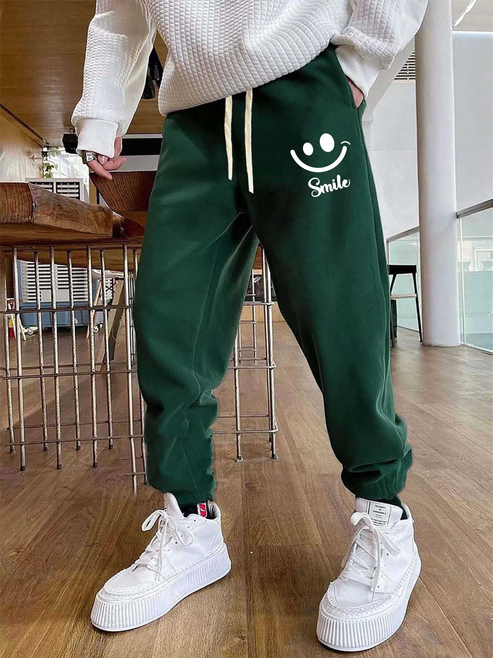 Cartoon Smiling Face Print Men's Pants Drawstring Active Trousers
