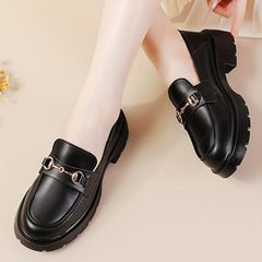 Women's Block Heel Loafers Buckle Round Toe Non Slip Shoes