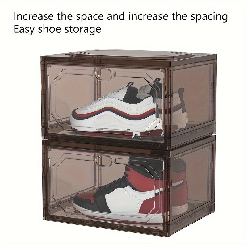 Plastic Stackable Shoe Rack Box with Door for Entryway