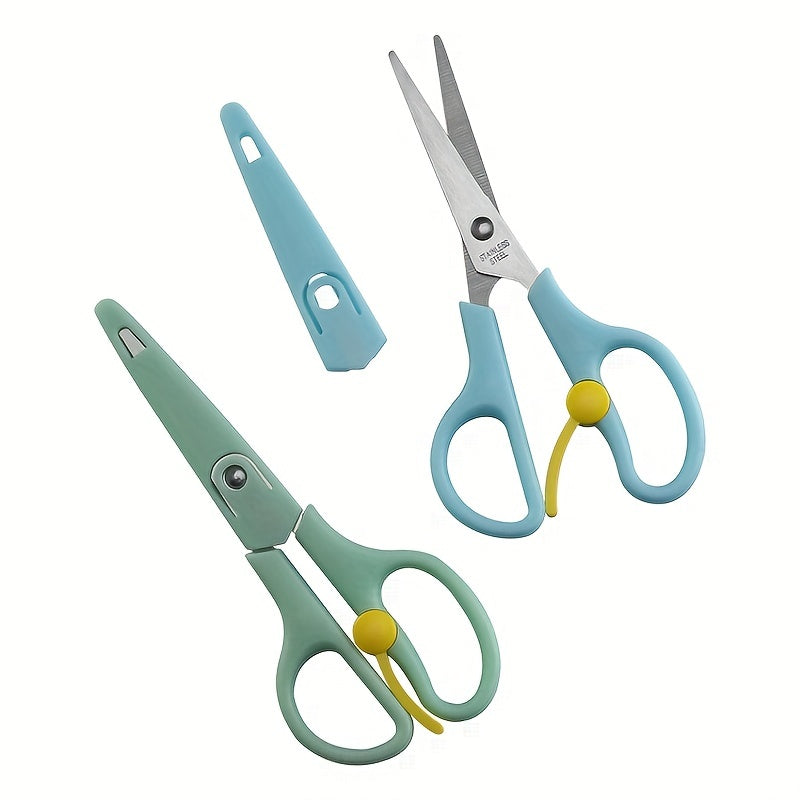 2pcs Stainless Steel Scissors With Cover - Ideal for School, Office, Home