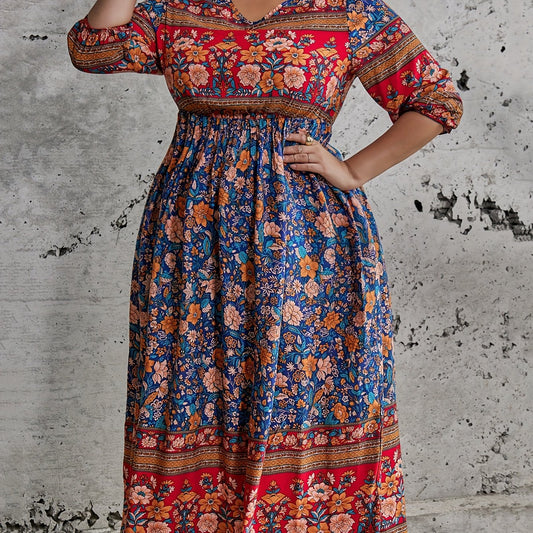  Ethnic Style Floral Print Maxi Dress