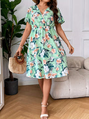  Women's Floral Print Short Sleeve Midi Dress
