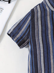 Striped Button Short Sleeve Shirt Toddler Boys Casual Clothing