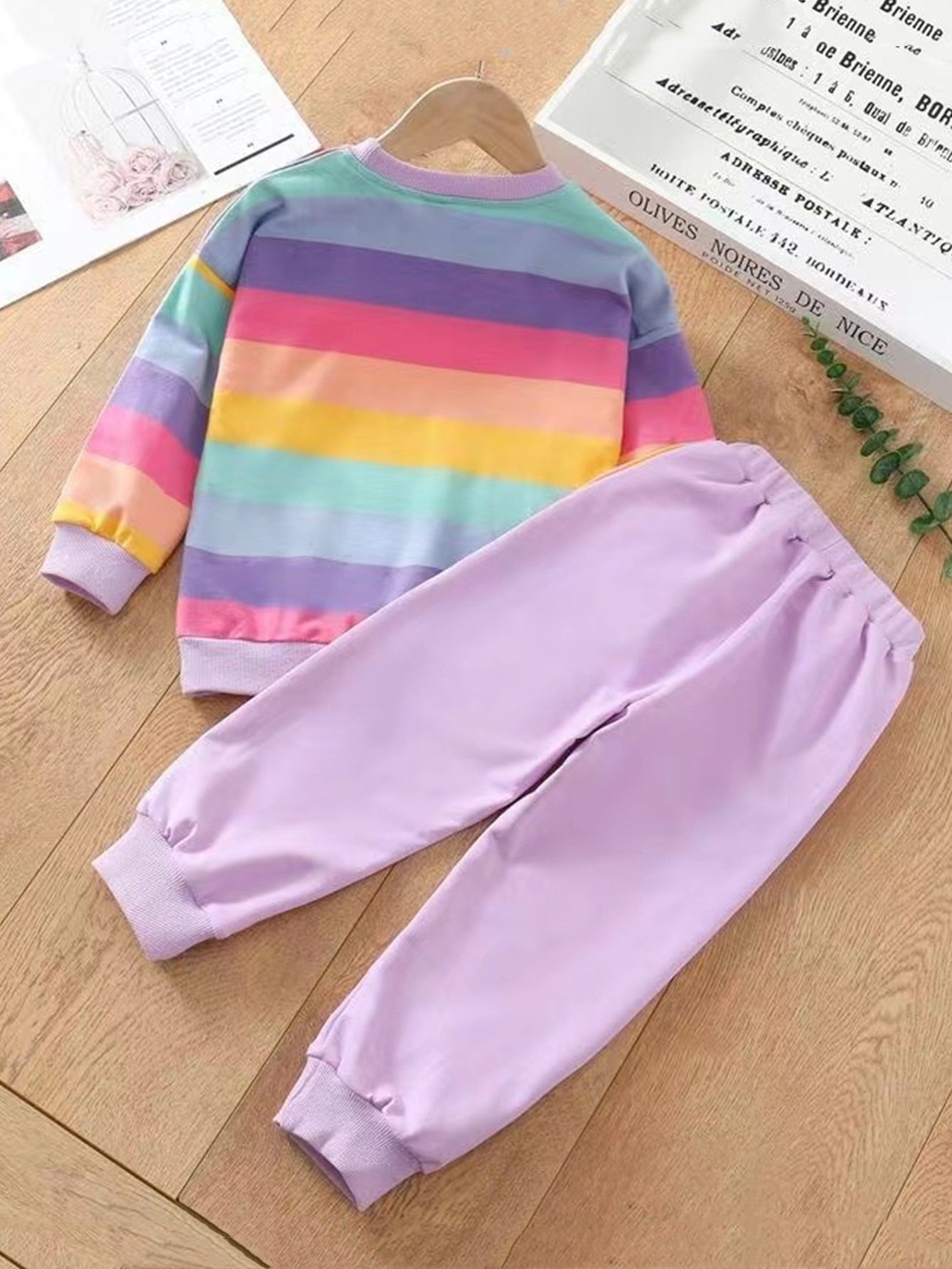 Girls Rainbow Striped Sweatshirt & Pants Set