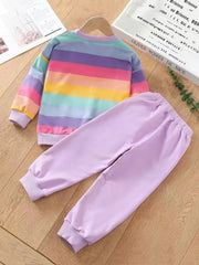 Girls Rainbow Striped Sweatshirt & Pants Set