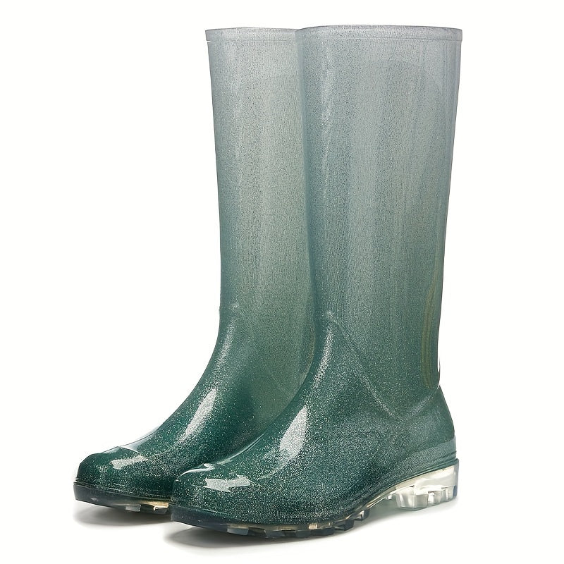 High Tube Women's Gradient Rain Boots Waterproof Rubber Shoes