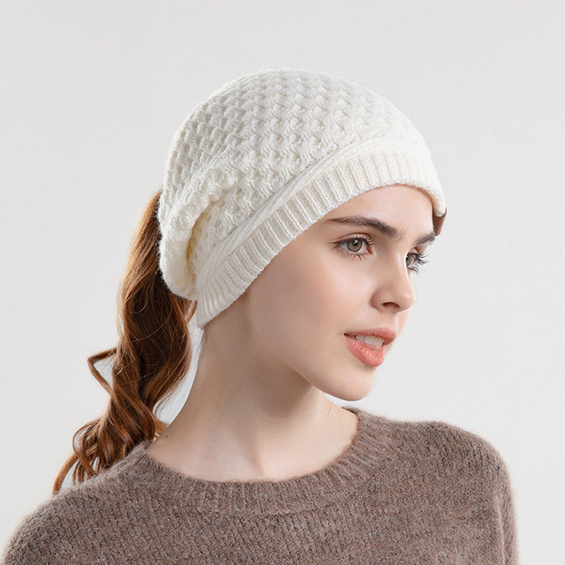 Warm Ear Protection Beanie Hat with Horse Tail Hole