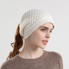 Warm Ear Protection Beanie Hat with Horse Tail Hole