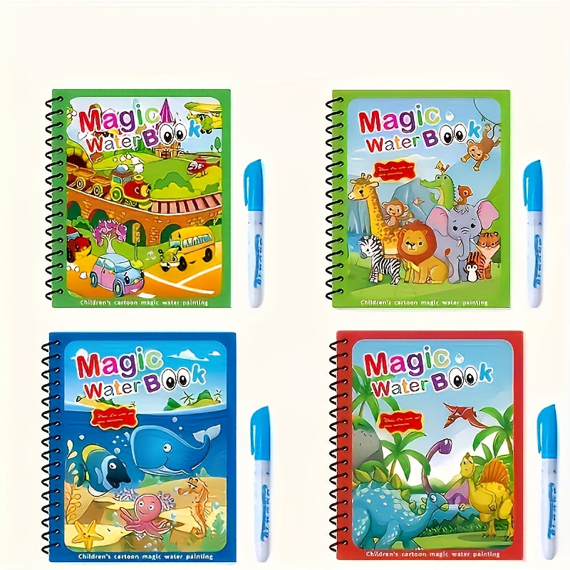 4pcs Reusable Magic Watercolor Books for Kids Educational Cartoon Coloring Set