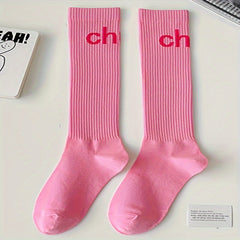 Letter Print Calf Socks Women's Knee High Stockings