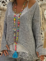  Casual Sweater Women's Solid V Neck Jumper