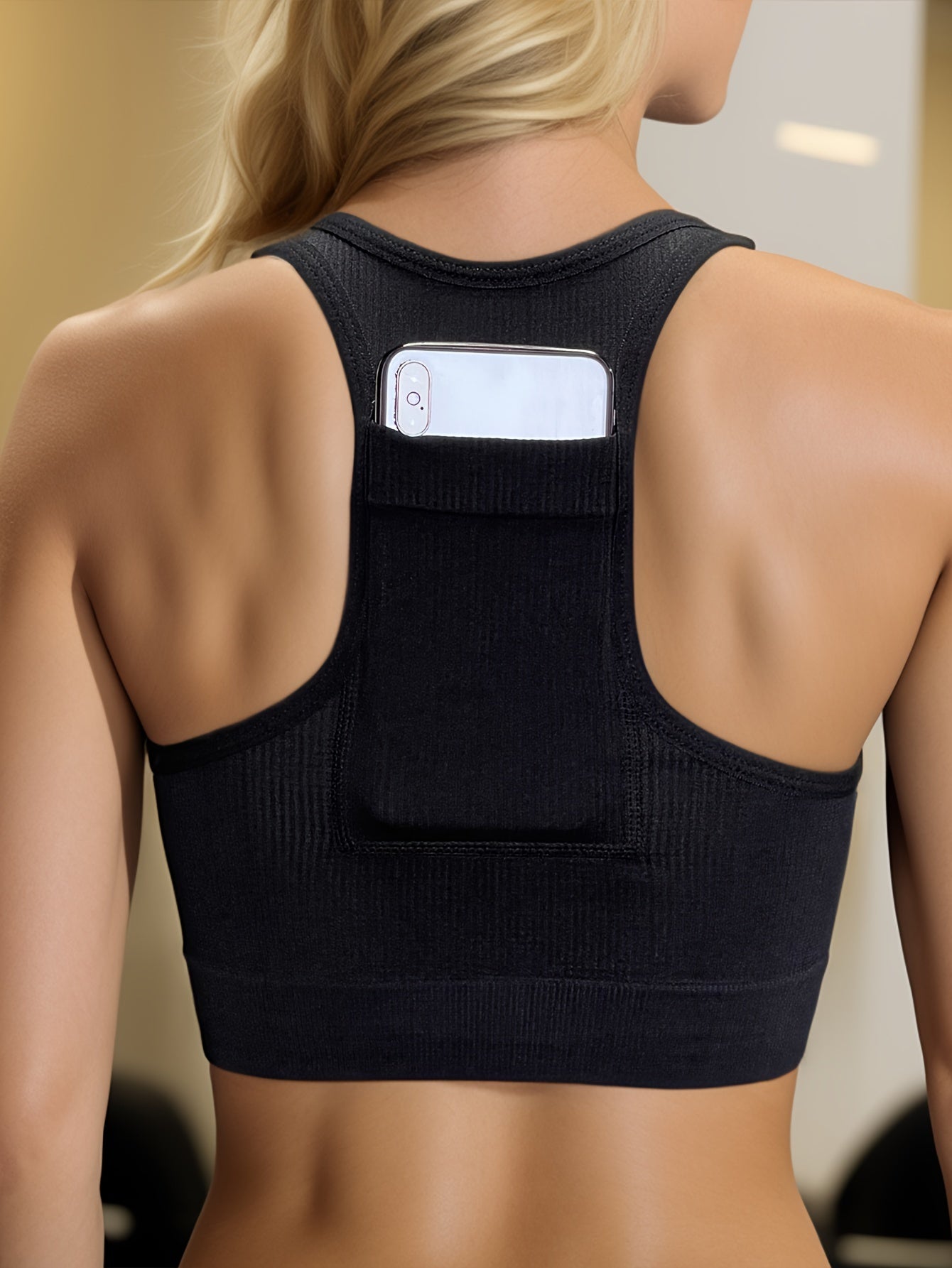 Racerback Ribbed Sports Bra Push Up Shockproof