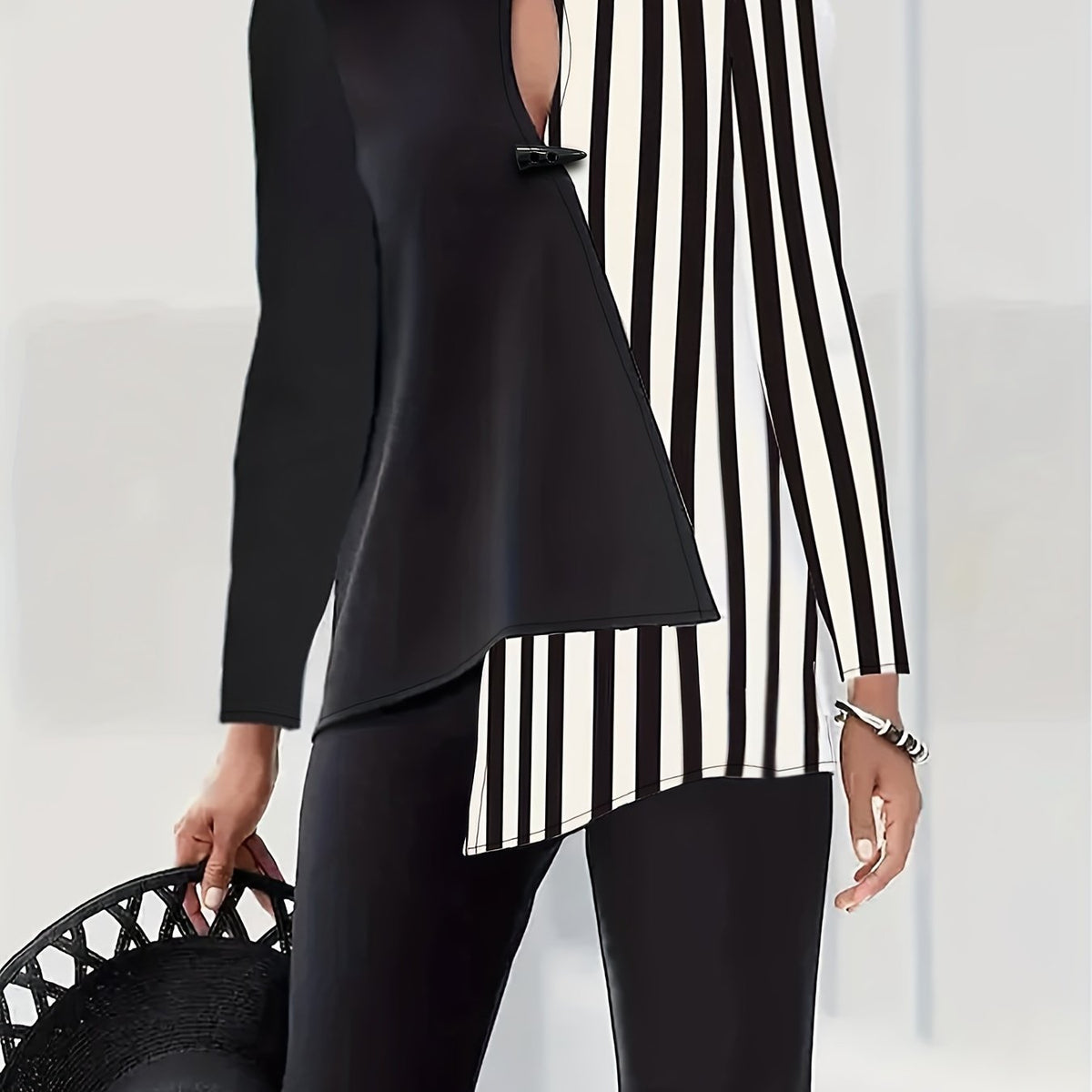  Colorblock Striped Print Long Sleeve Shirt Top