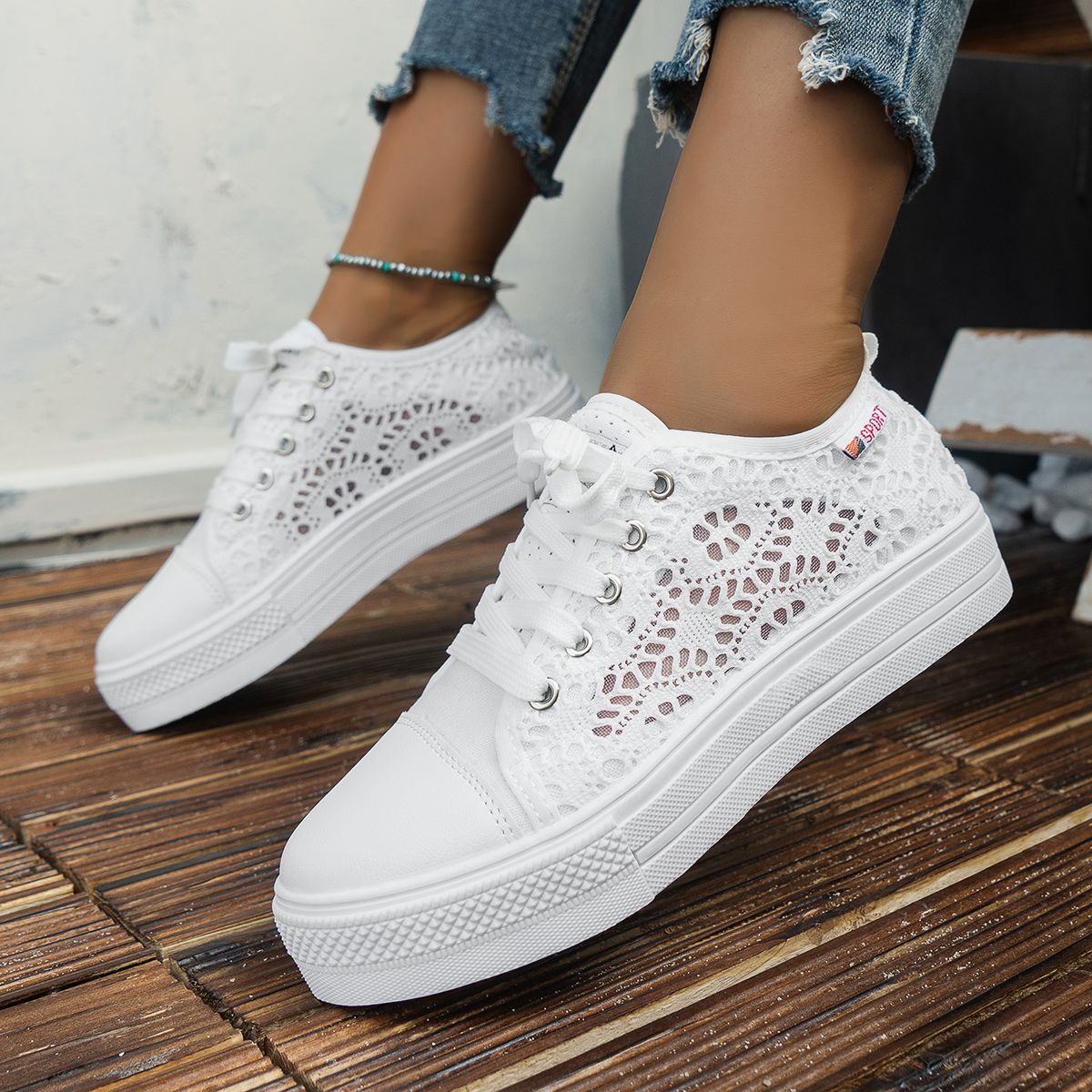 Women's Lace Mesh Sneakers Lightweight Low Top Shoes