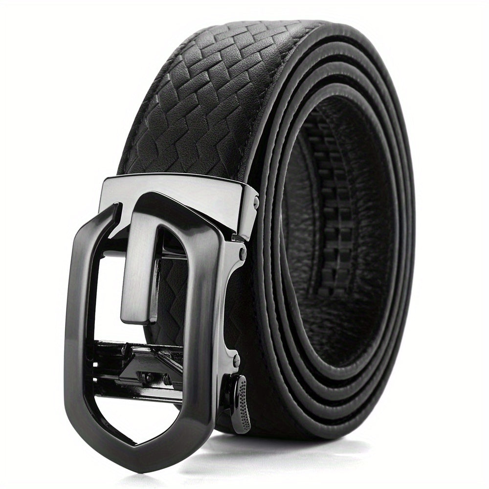 Men's Cowhide Belt w/Automatic Buckle Classic Woven Pattern