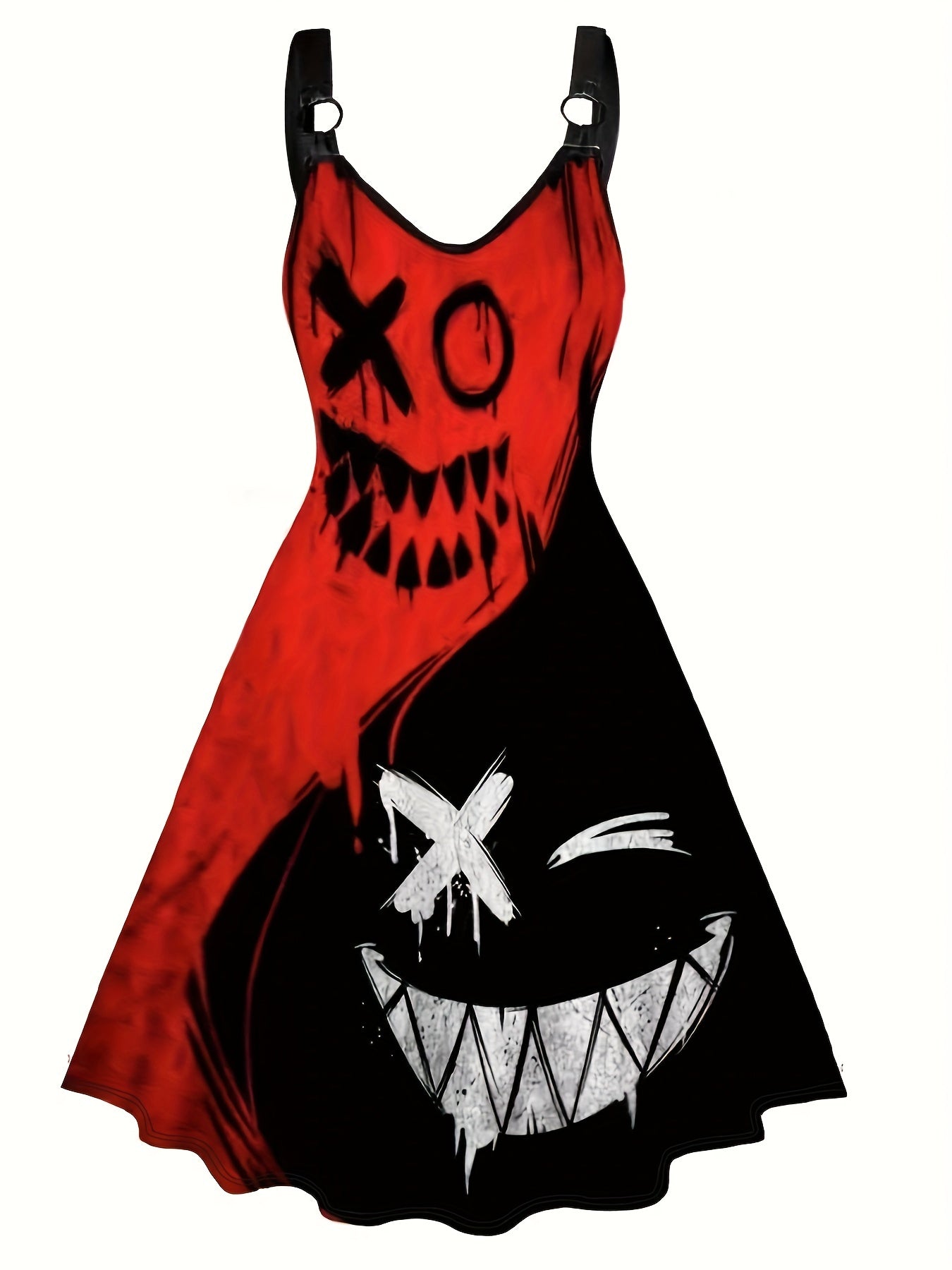 Halloween Goth Dress Colorblock Wing Print V Neck A Line Tank