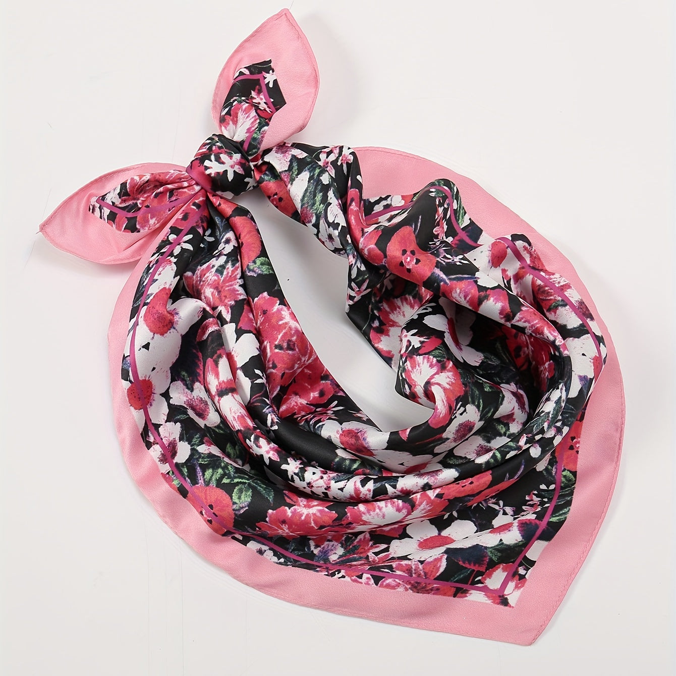 Red Flower Print Square Scarf Bandana Vintage Windproof Head Wrap