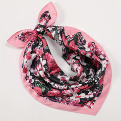 Red Flower Print Square Scarf Bandana Vintage Windproof Head Wrap