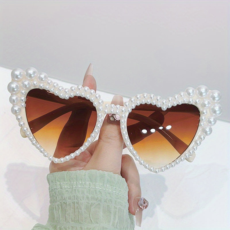 Heart Sunglasses Faux Pearl Party Decorative Sun Shades UV400