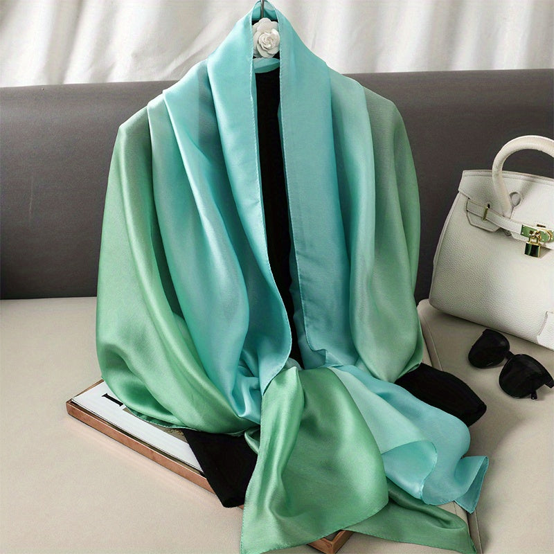 Green Gradient Silk Scarf Classic Windproof Wraps Travel Scarves