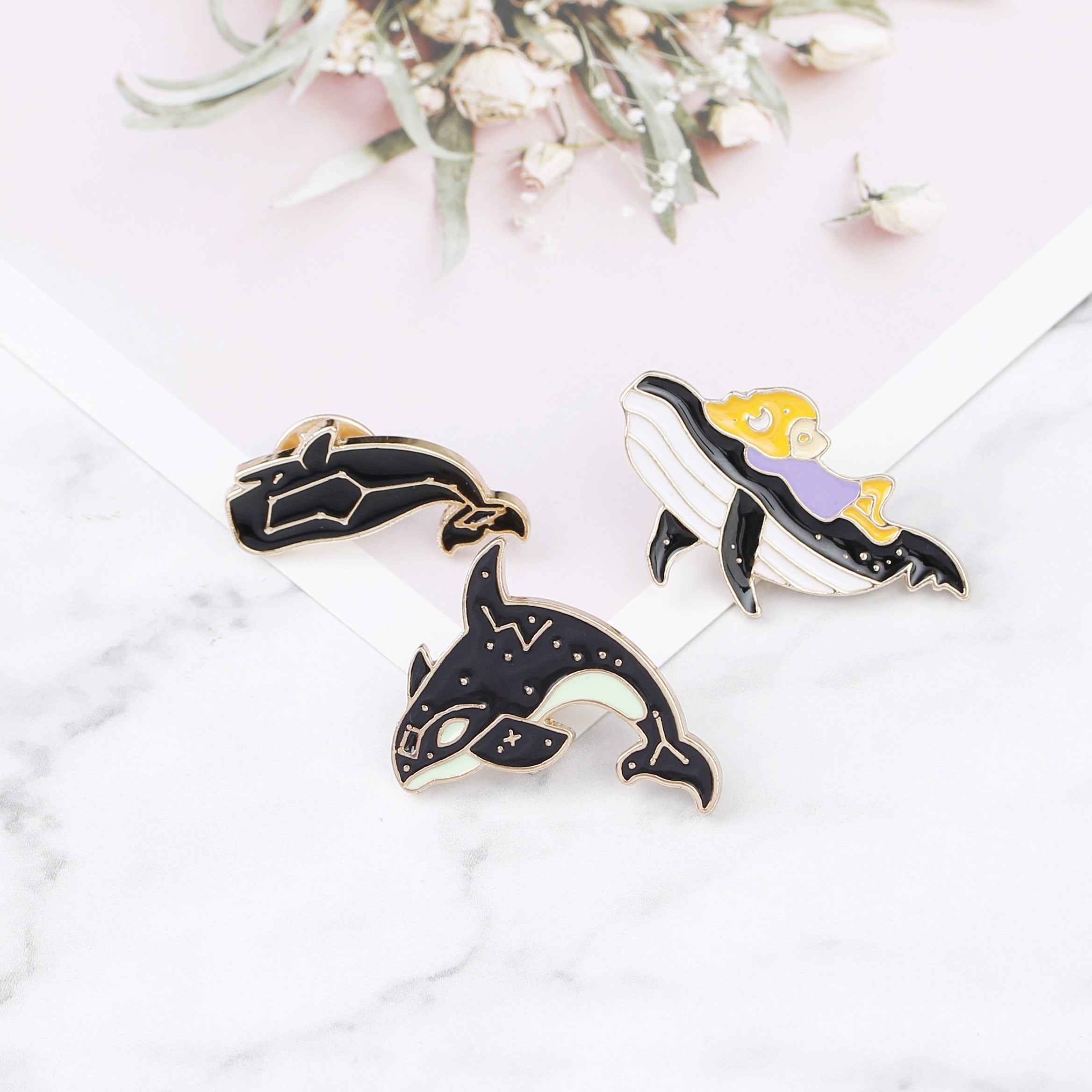 3pcs Whale Cowboy Badge Collar Brooch For Men
