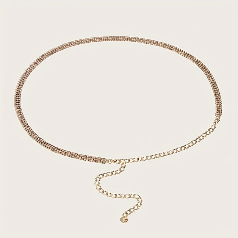 Rhinestone Metal Girdle Dress Chain Belt Golden & Silvery Women
