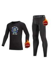 2pcs Kids Compression Fleece Sets Cartoon Long Sleeve Crew Neck Pullover