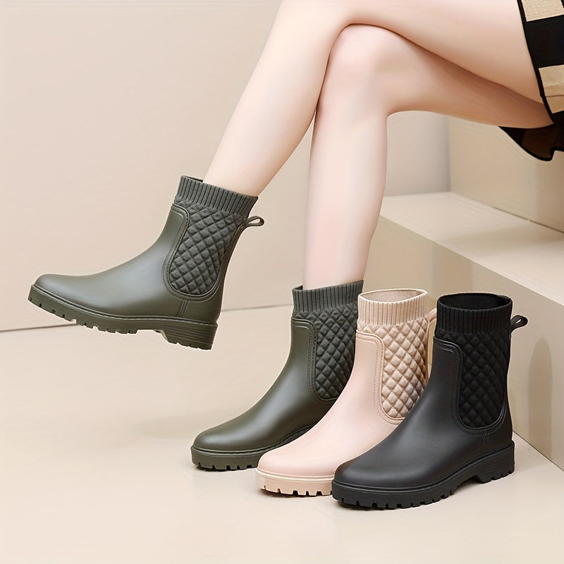 Women's Waterproof Argyle Patchwork Chelsea Rain Boots