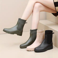 Women's Waterproof Argyle Patchwork Chelsea Rain Boots