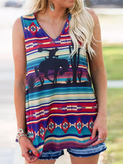  Southwestern Print V Neck Tank Top