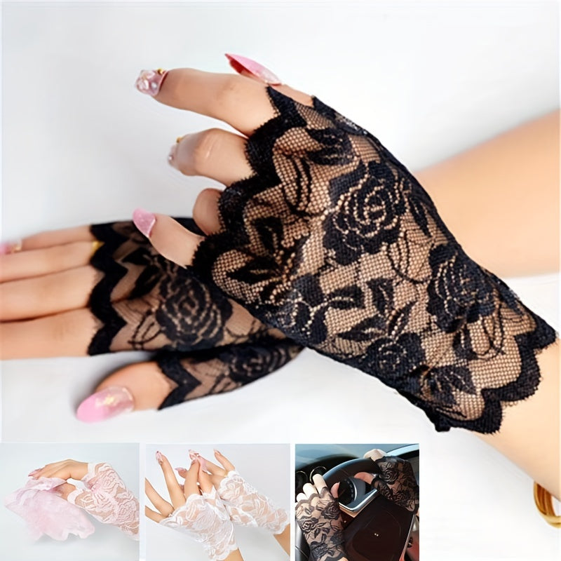 Short Lace Gloves Fingerless Sunscreen Vintage Ladies Girls Gloves