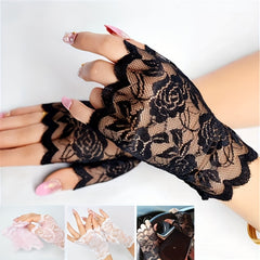 Short Lace Gloves Fingerless Sunscreen Vintage Ladies Girls Gloves